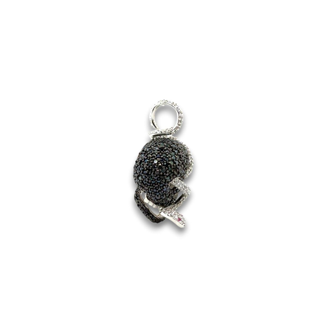 Sterling Silver Black &amp; White Skull With Snake Pendant