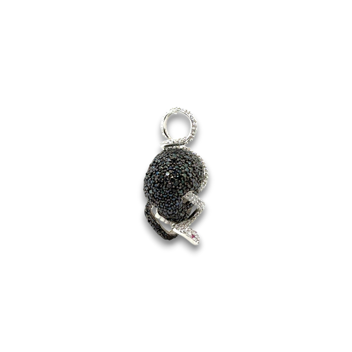 Sterling Silver Black &amp; White Skull With Snake Pendant