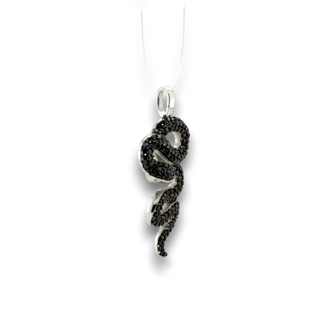 Sterling Silver Black Coiled Snake CZ Pendant