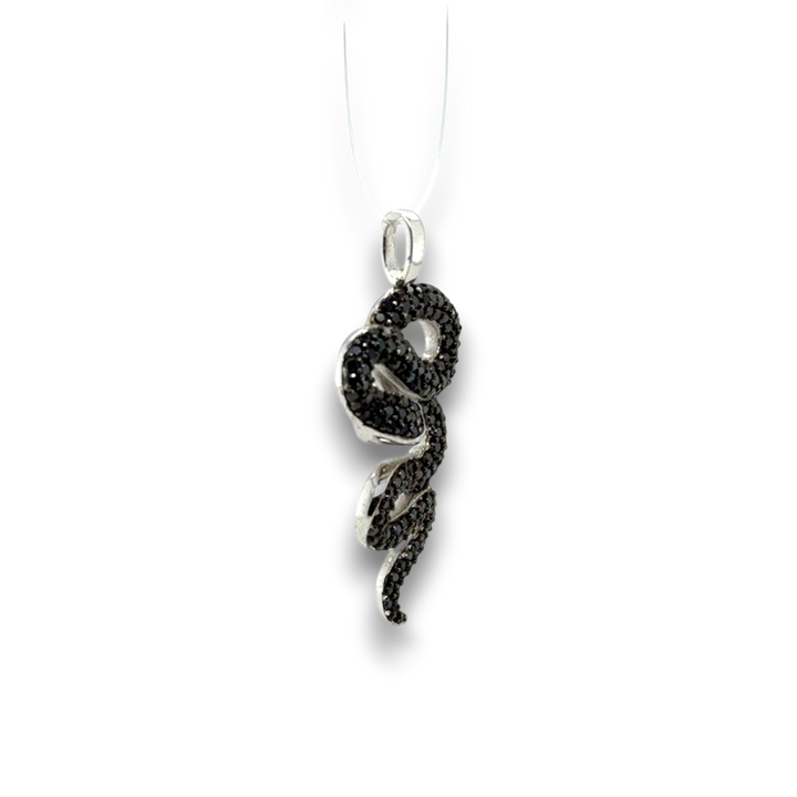 Sterling Silver Black Coiled Snake CZ Pendant