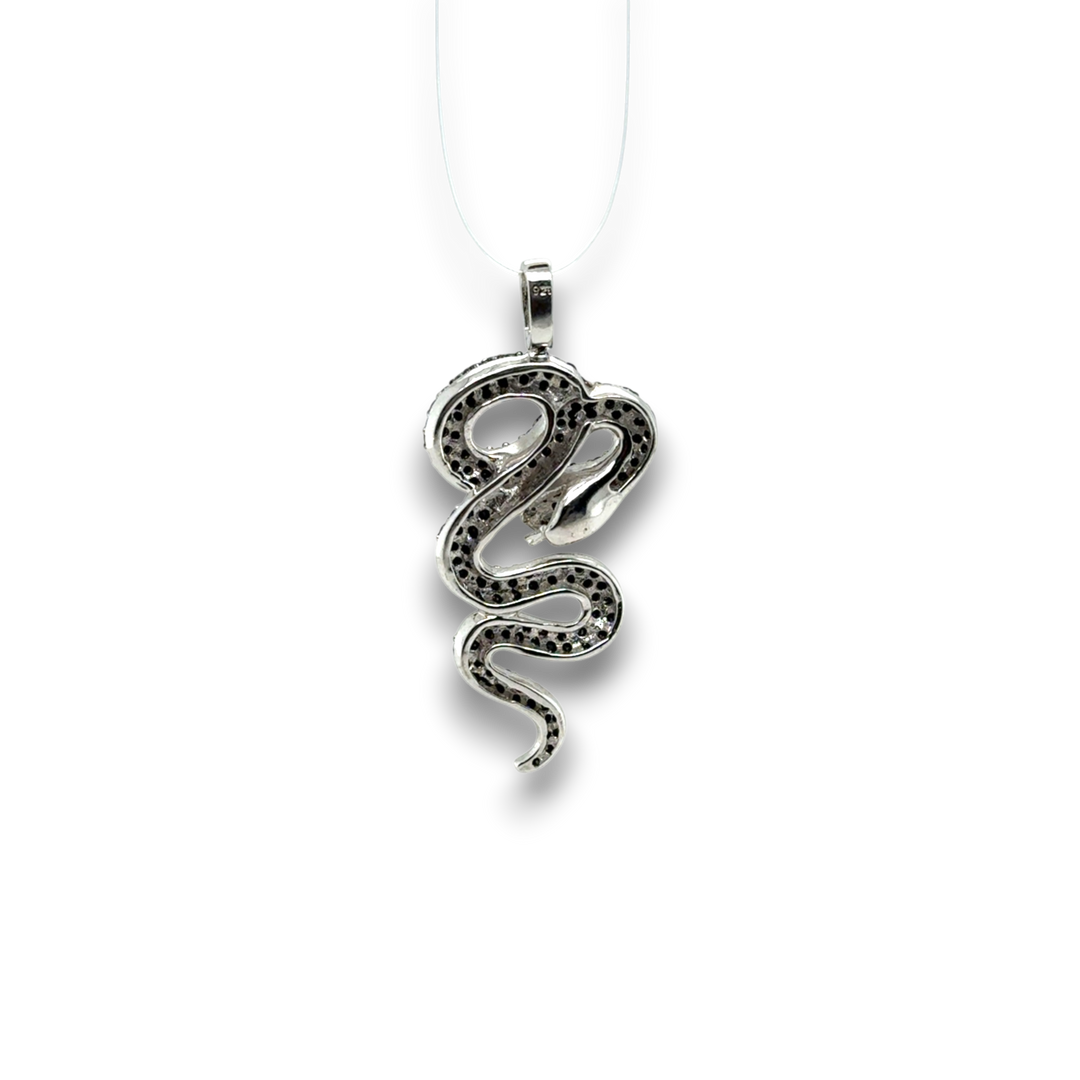 Sterling Silver Black Coiled Snake CZ Pendant