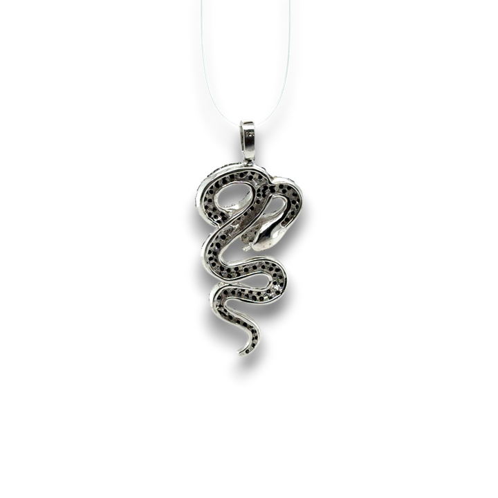 Sterling Silver Black Coiled Snake CZ Pendant