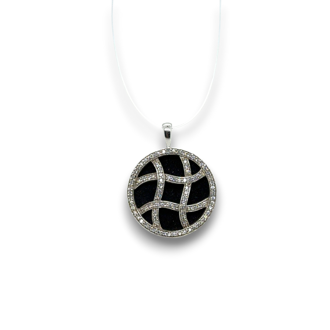 Sterling Silver Black &amp; White Interwoven Lattice Pendant