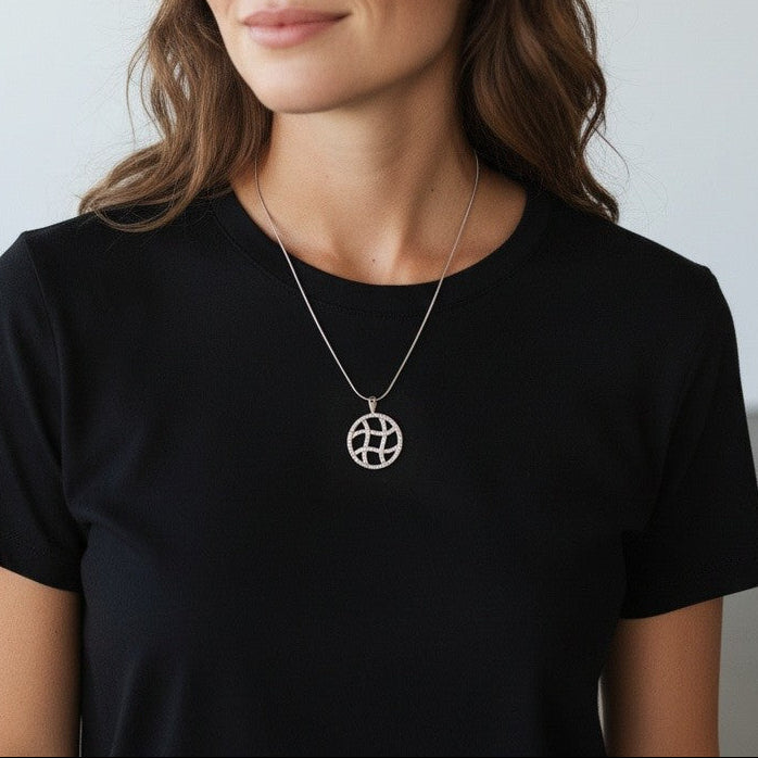 Sterling Silver Black &amp; White Interwoven Lattice Pendant