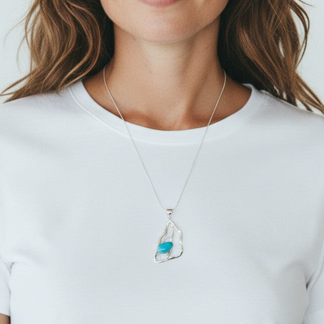 Sterling Silver Abstract Turquoise Pendant