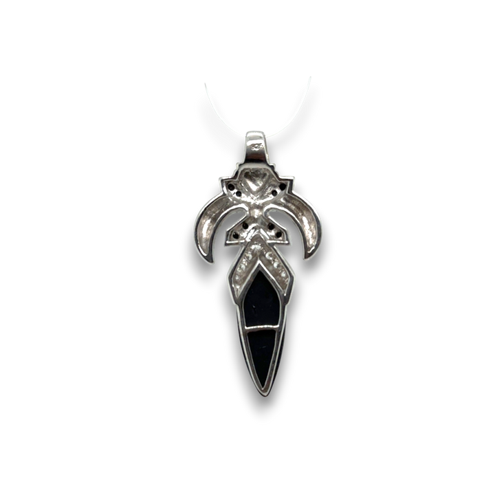 Sterling Silver Gothic Fleur De-Lis Black Agate Pendant