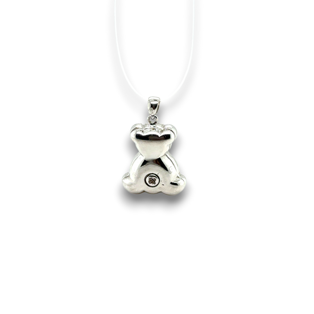 Sterling Silver CZ White and Pink Teddy Bear Pendant