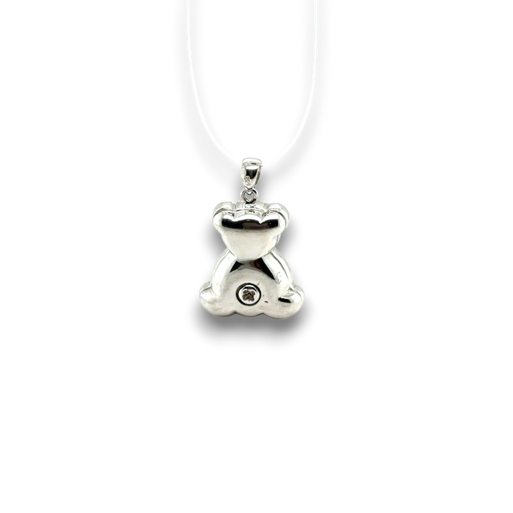 Sterling Silver CZ White and Pink Teddy Bear Pendant
