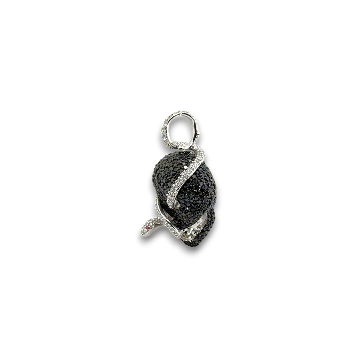 Sterling Silver Black &amp; White Skull With Snake Pendant