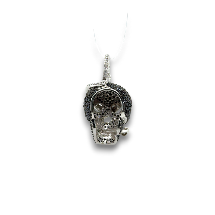 Sterling Silver Black &amp; White Skull With Snake Pendant