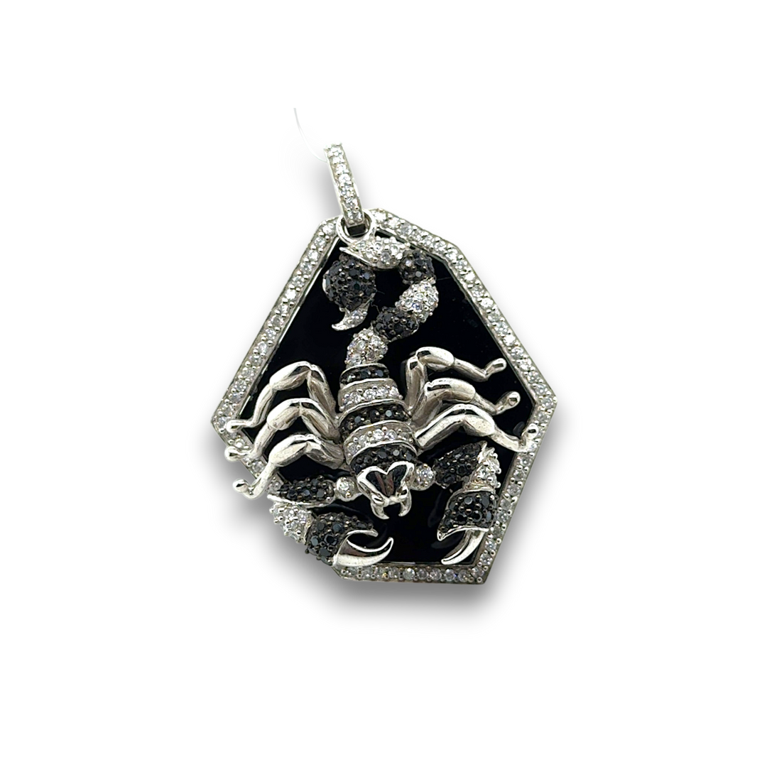 Sterling Silver Black Agate With Scorpion Pendant