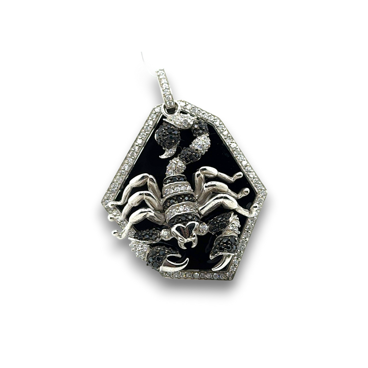 Sterling Silver Black Agate With Scorpion Pendant
