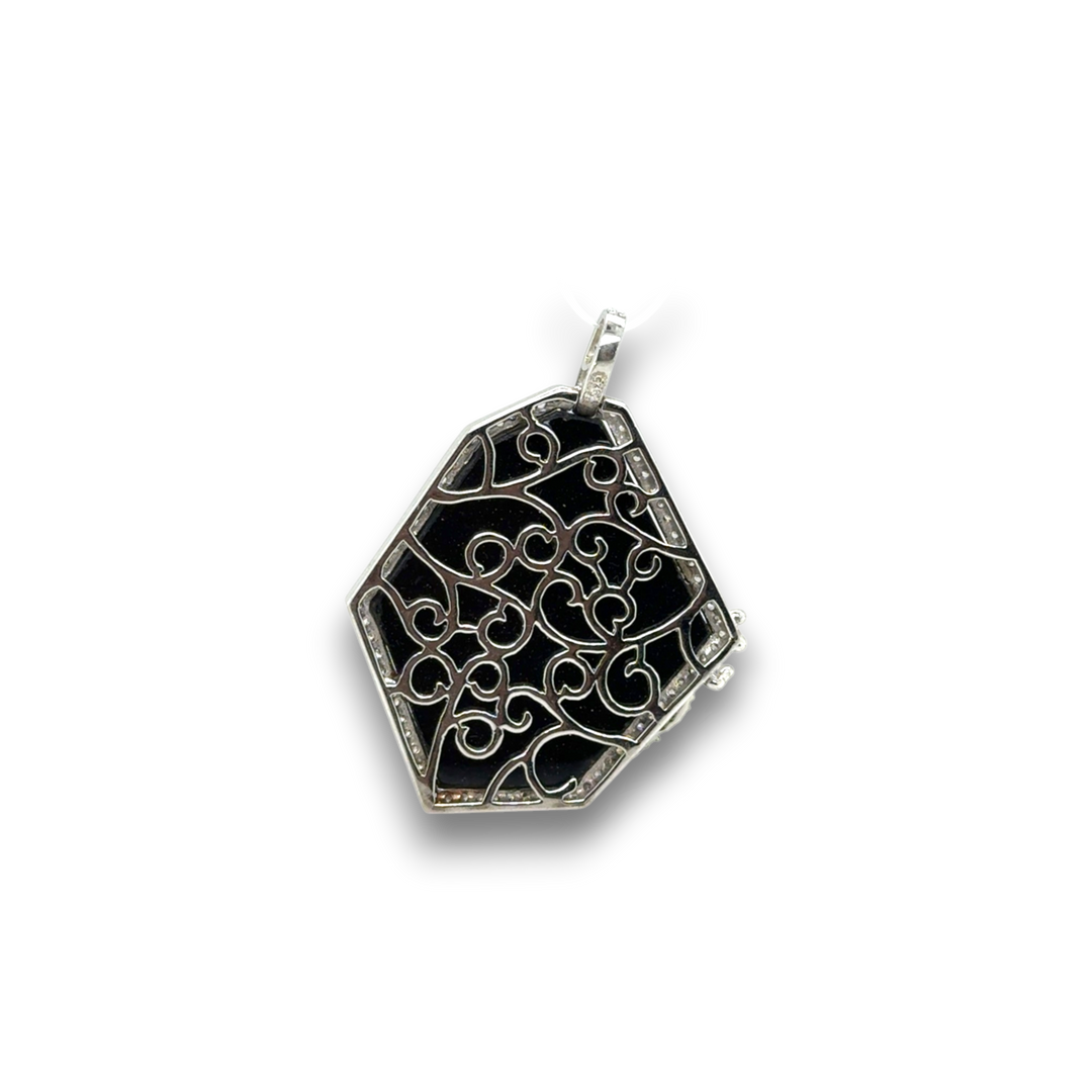 Sterling Silver Black Agate With Scorpion Pendant