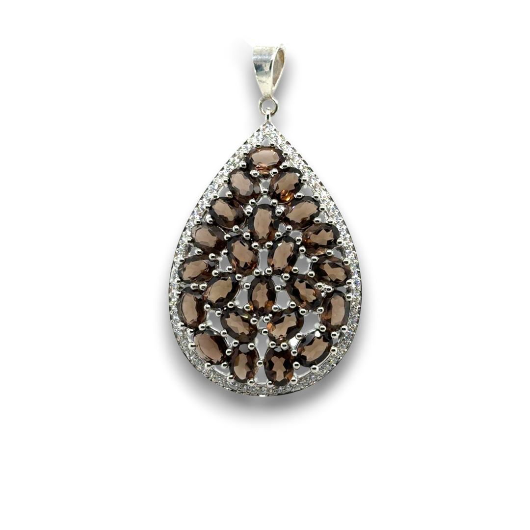 Sterling Silver Smokey Quartz Large Drop Pendant