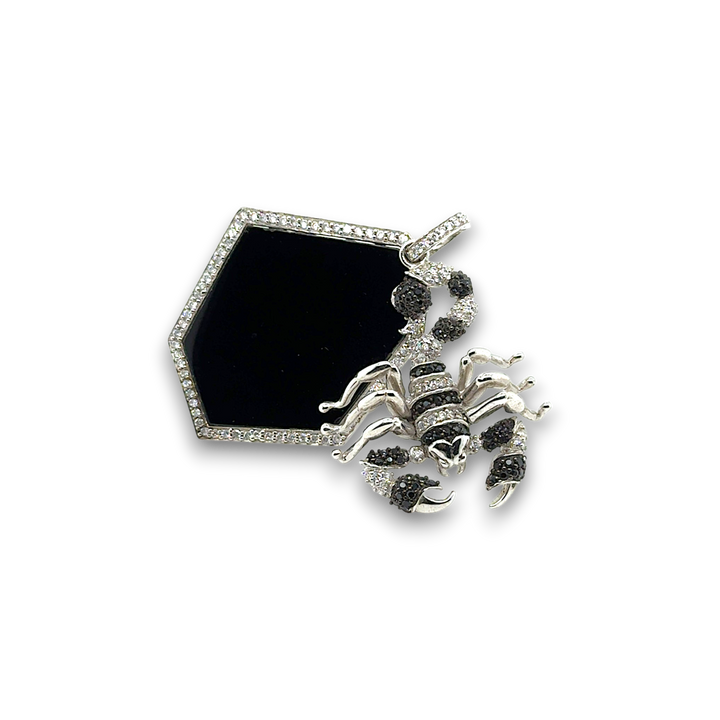 Sterling Silver Black Agate With Scorpion Pendant