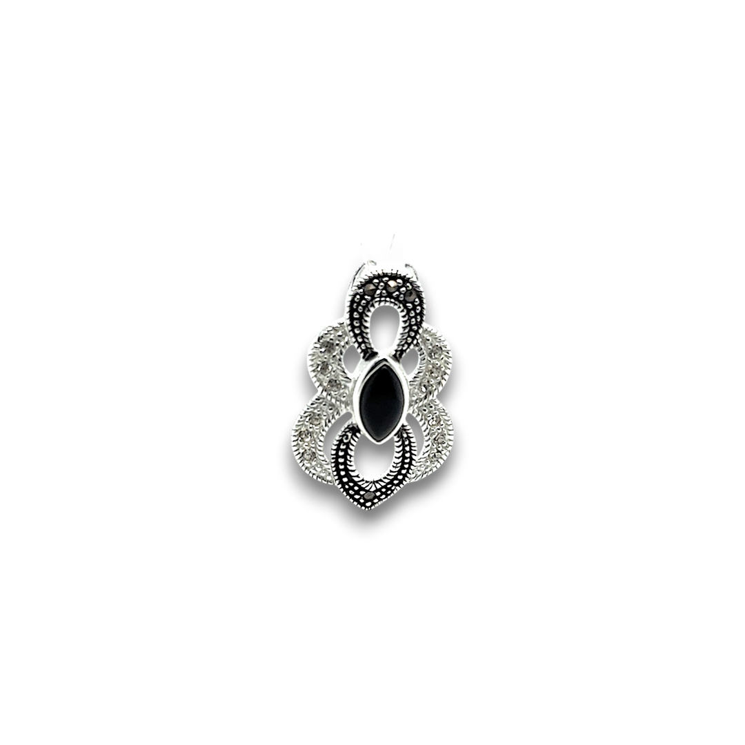 Sterling Silver Art Deco Black Onyx &amp; Marcasite Pendant