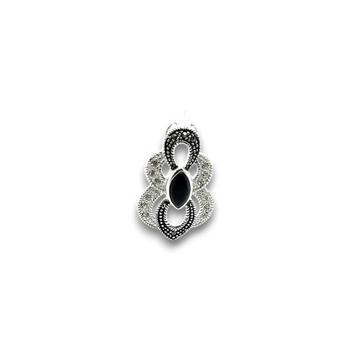 Sterling Silver Art Deco Black Onyx &amp; Marcasite Pendant