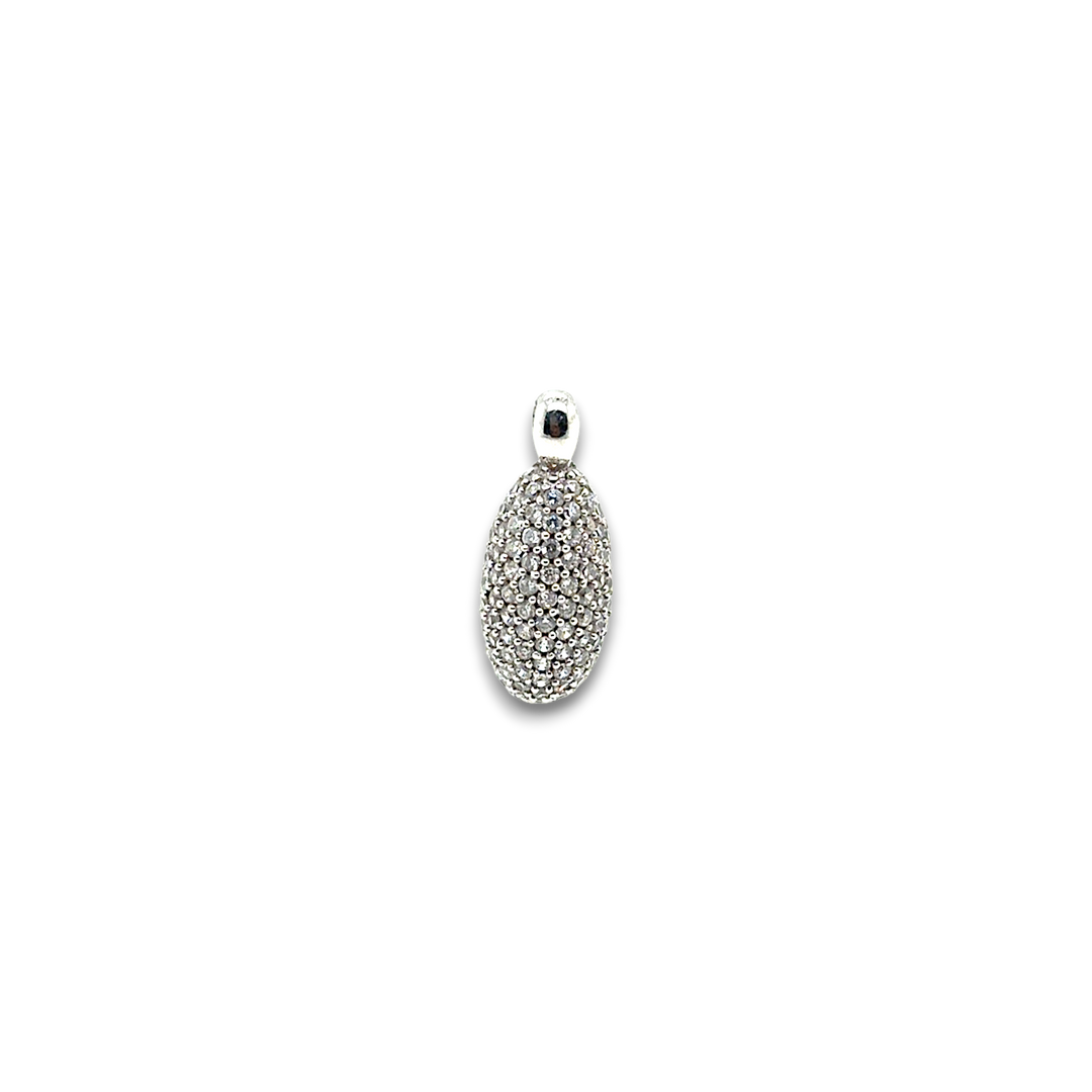 Sterling Silver CZ Pave Domed Oval Pendant
