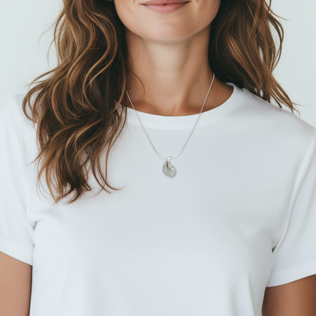 Sterling Silver CZ Leaf Pendant