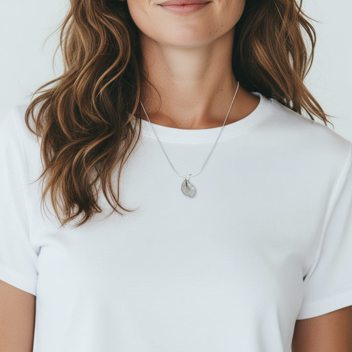 Sterling Silver CZ Leaf Pendant