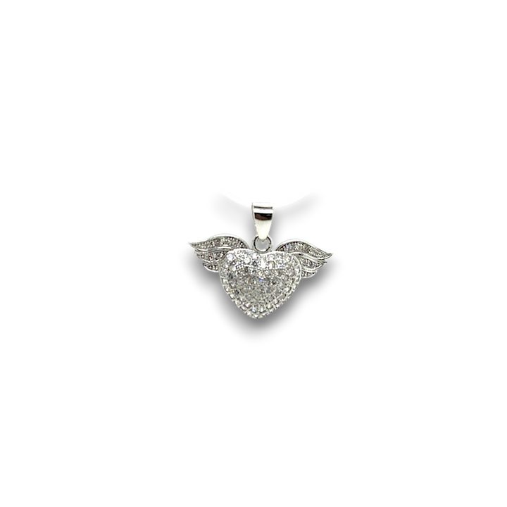 Sterling Silver CZ Winged Heart Pendant