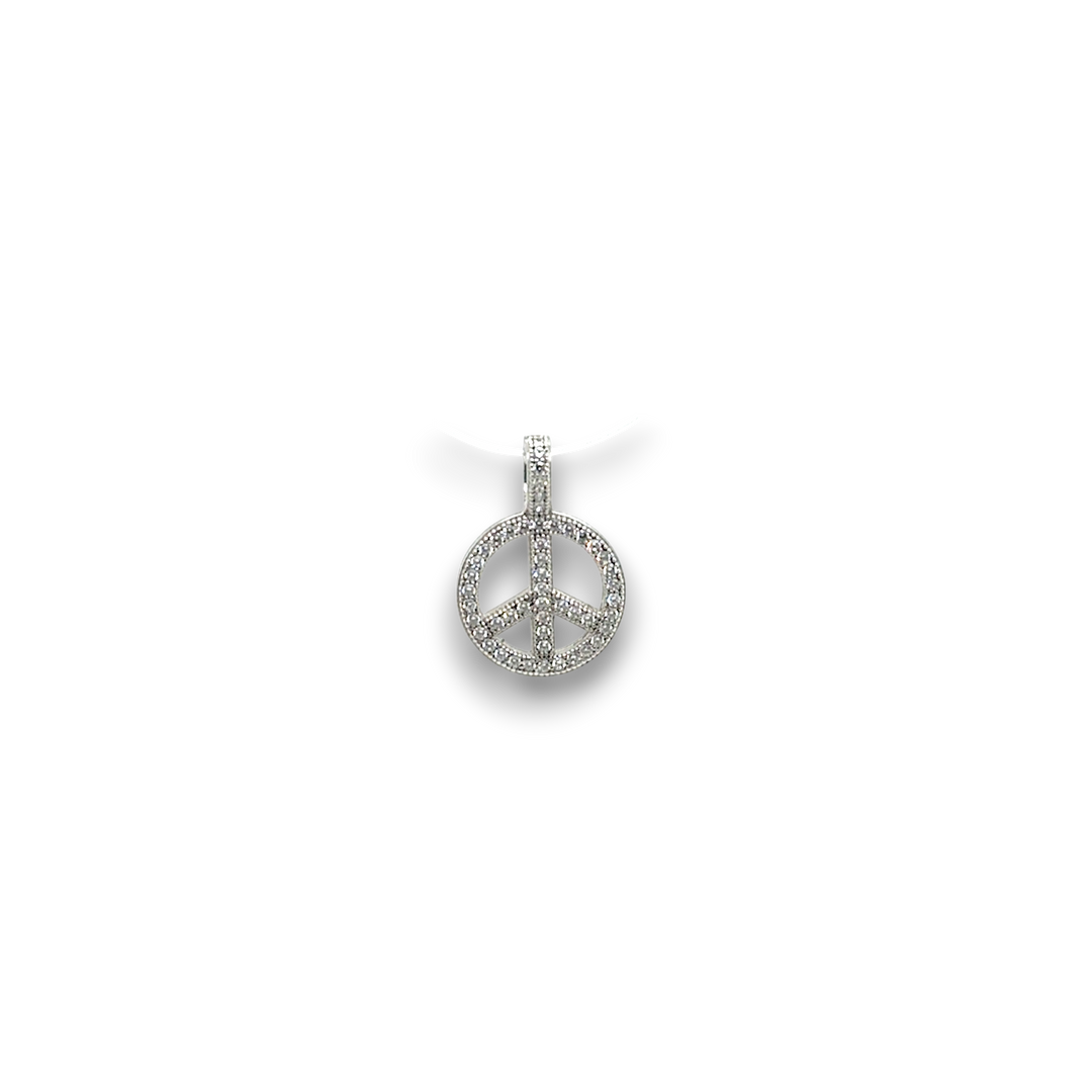 Sterling Silver CZ Peace Sign Pendant