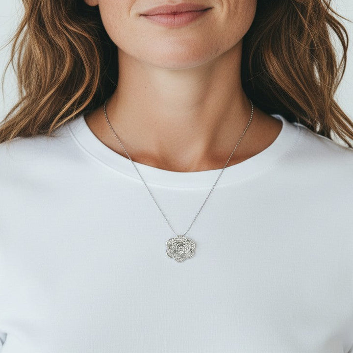 Sterling Silver CZ Flower Pendant