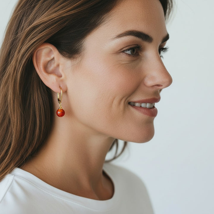 Gold Plated Gradient Red Amber Drop Earrings