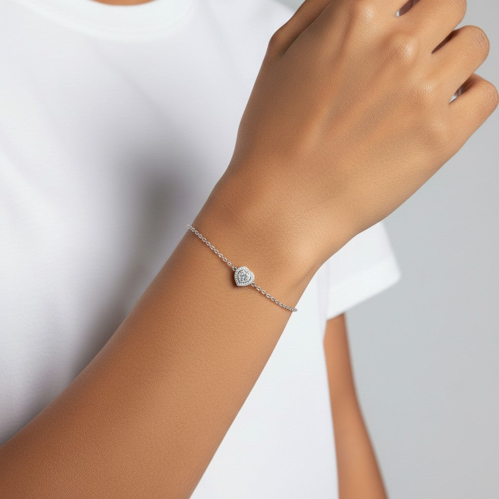 Sterling Silver CZ Heart Bracelet