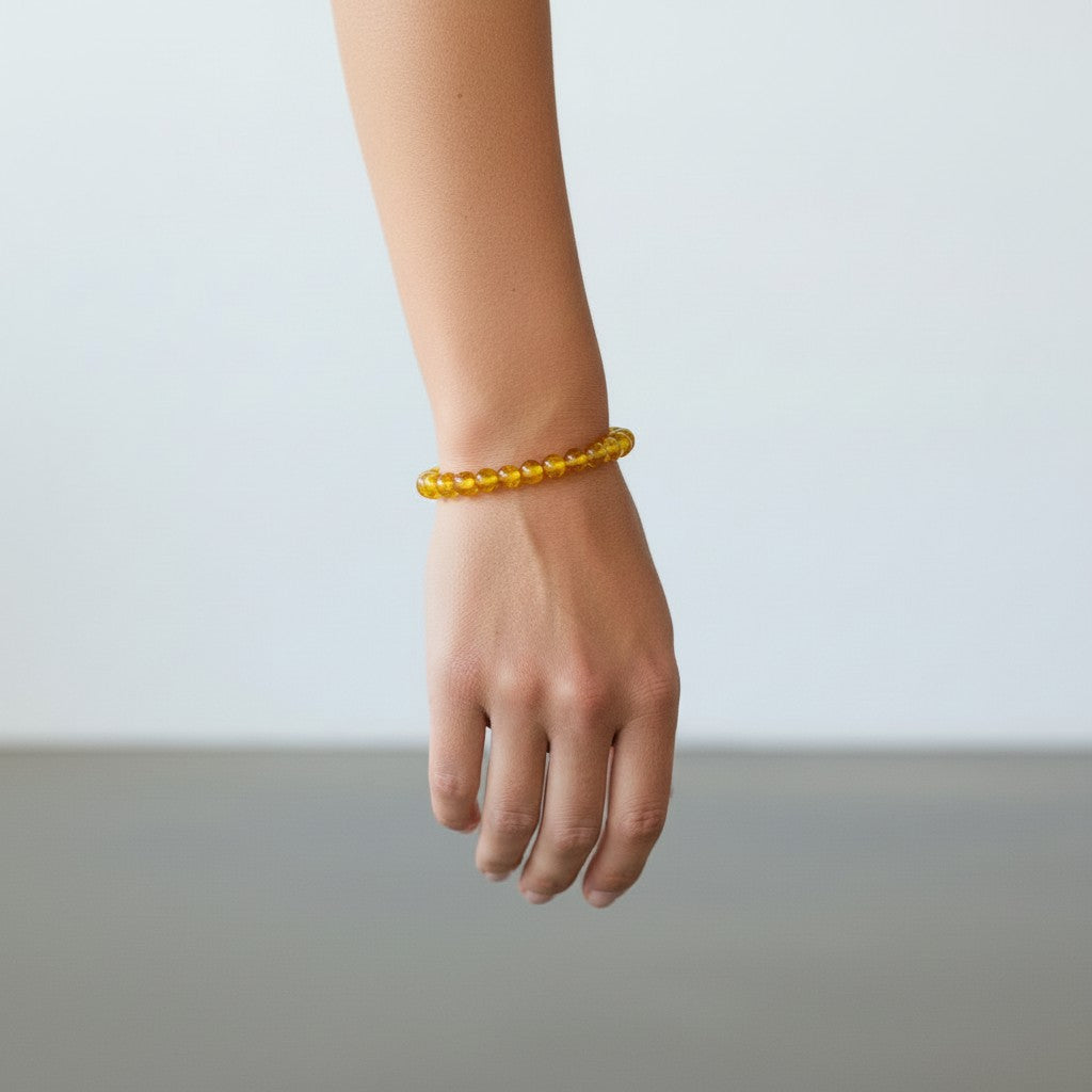 Baltic Amber Yellow Beaded Stretch Bracelet
