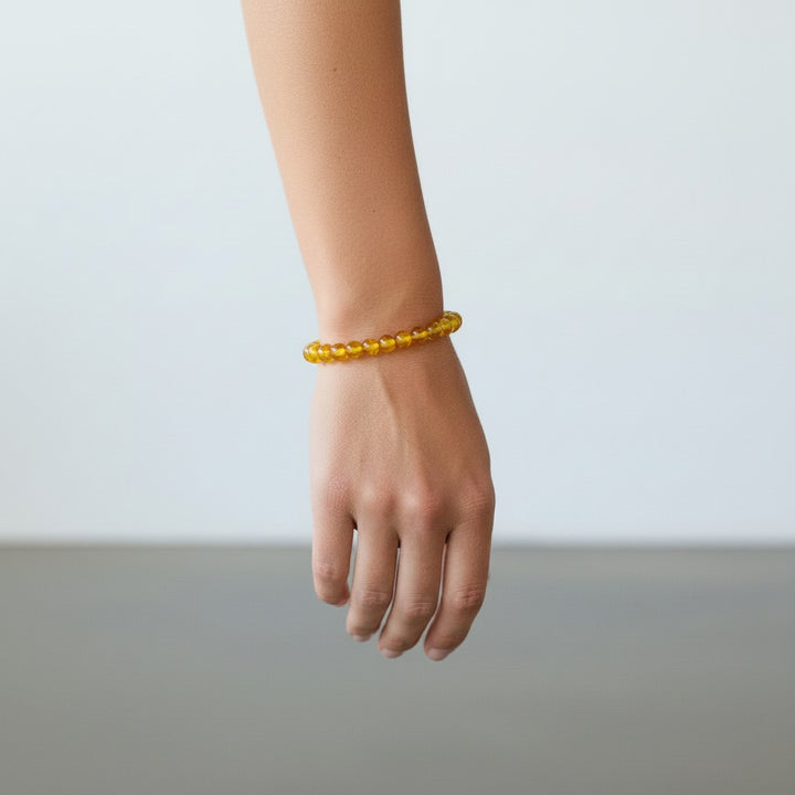 Baltic Amber Yellow Beaded Stretch Bracelet