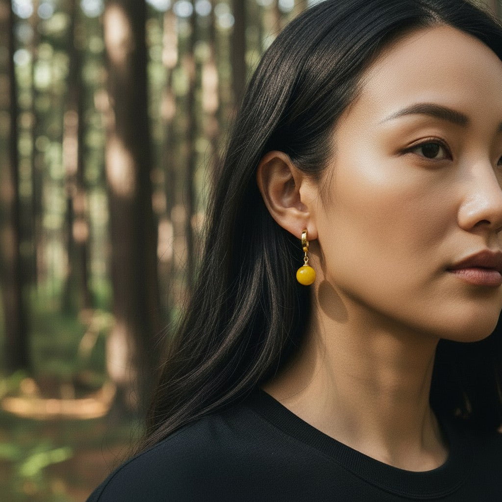 Gold Plated Lemon Baltic Amber Drop Earrings