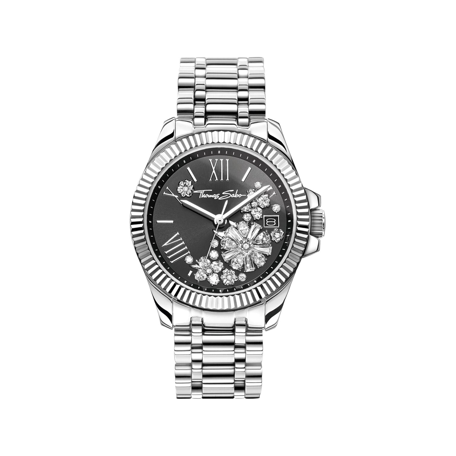 THOMAS SABO Women's watch with 33 mm, black dial and white flowers - B & S Lyncris Jewellers