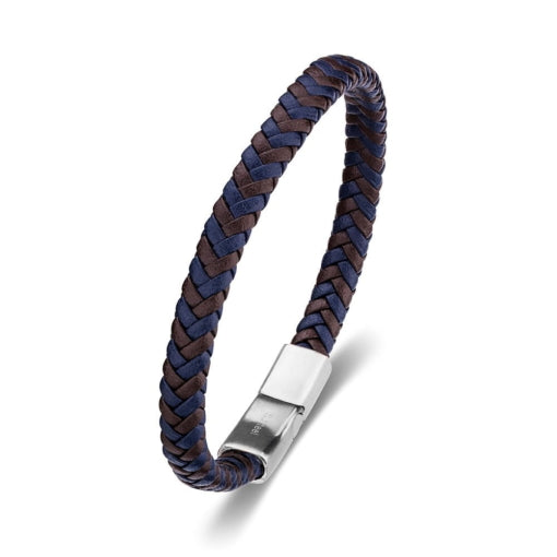 BLAZE Leather Stainless Steel Brown & Blue Braided Bracelet