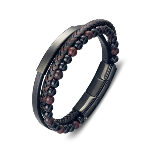 BLAZE Black &amp; Brown Leather &amp; Beaded Multi-Strand Bracelet