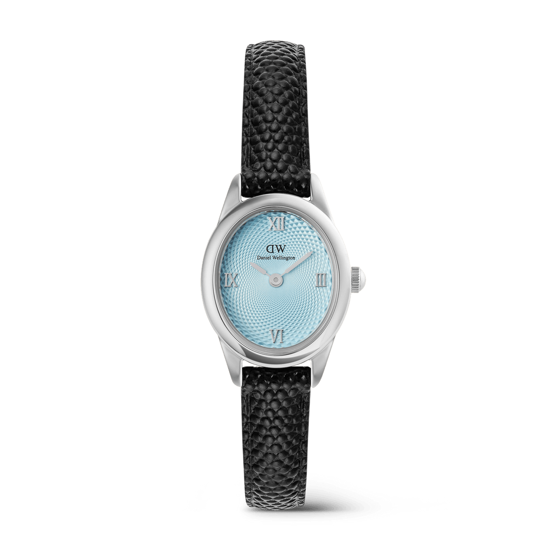 Daniel Wellington Ophelia Mini Black Lizard Ice Blue GuillochÃ© Silver