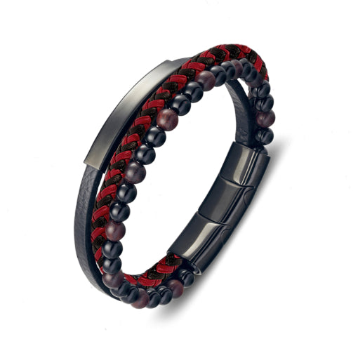 BLAZE Leather Stainless Steel Multi-Strand Red & Black Bracelet