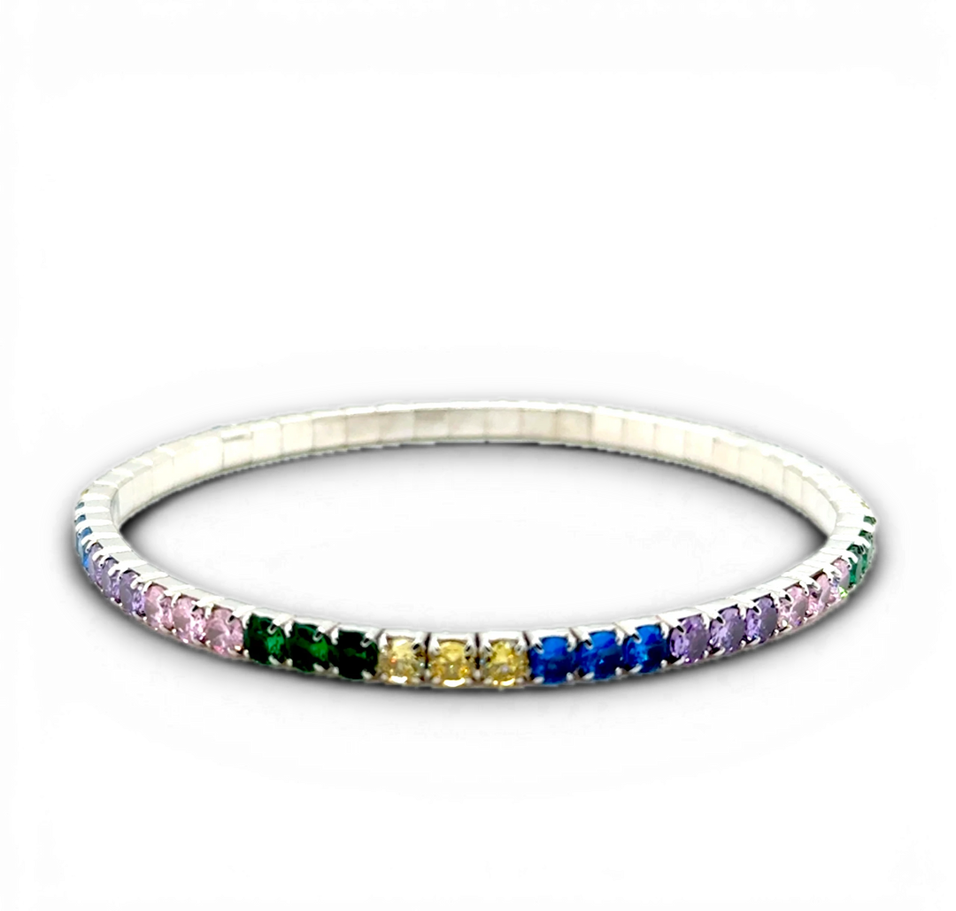 B &amp; S Lyncris Jewellers sterling silver stretch bracelet with colourful cubic zirconia stones.