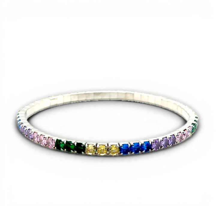 B &amp; S Lyncris Jewellers sterling silver stretch bracelet with colourful cubic zirconia stones.