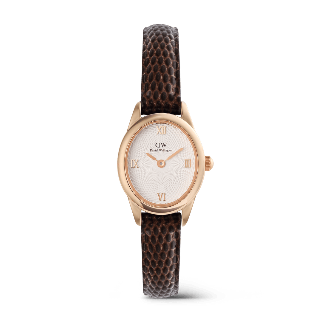 Daniel Wellington Ophelia Mini Dark Brown Lizard White GuillochÃ© Rose Gold