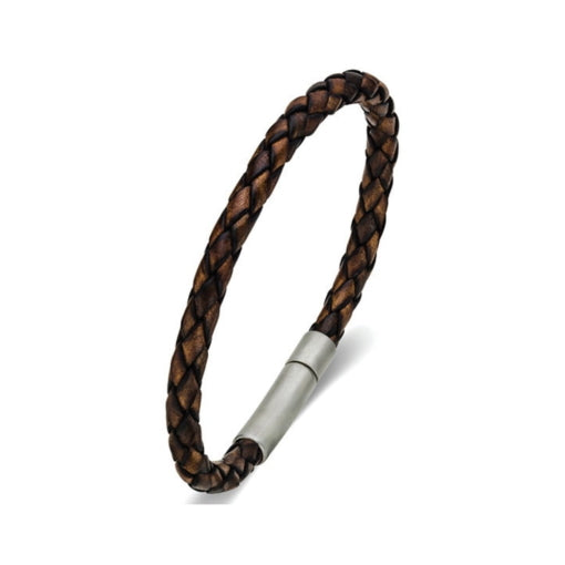 BLAZE Leather Stainless Steel Brown Braided Bracelet