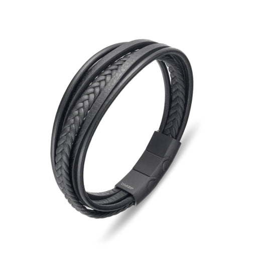 BLAZE Leather Stainless Steel Multi-Bracelet Black