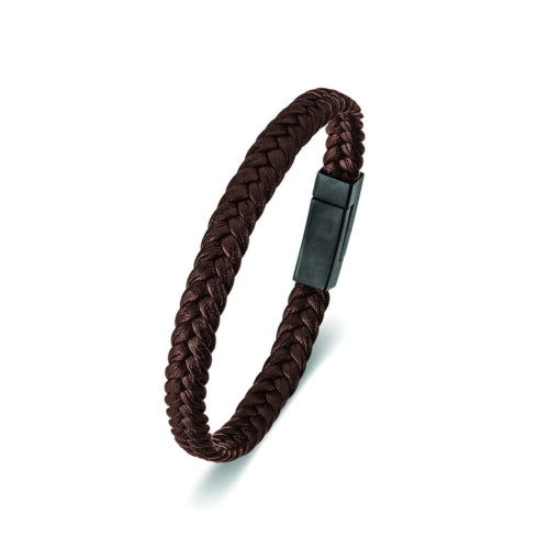 BLAZE Leather Stainless Steel Brown Bracelet Black Buckle