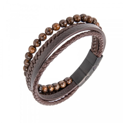 BLAZE Leather Stainless Steel Multi-Strand Brown Bracelet