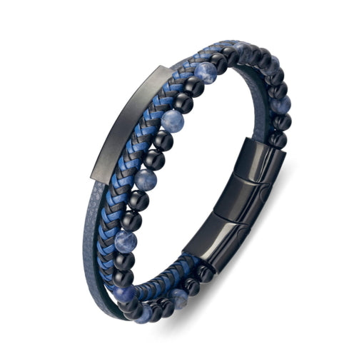 BLAZE Leather Stainless Steel Multi-Strand Blue & Black Bracelet