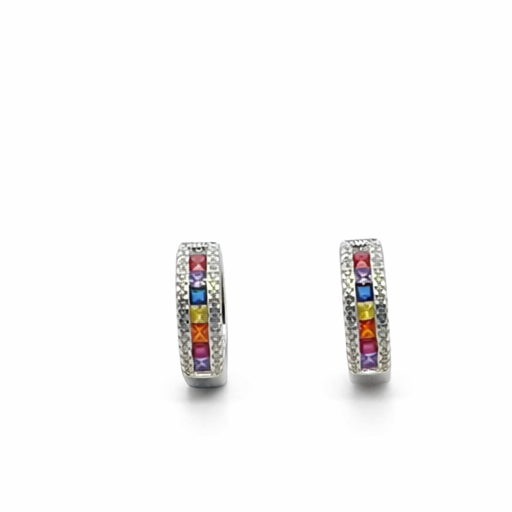 Sterling Silver Colourful CZ Huggie Hoop Earrings
