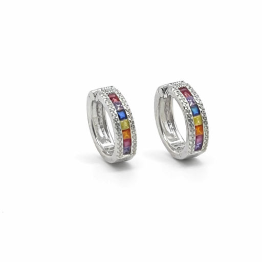 Sterling Silver Colourful CZ Huggie Hoop Earrings
