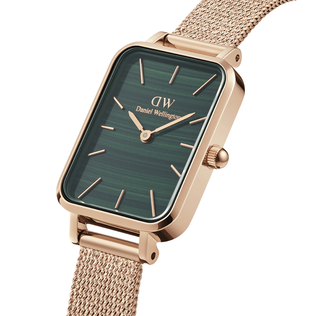 Daniel Wellington Quadro 20X26 Pressed Melrose Rose Gold & Green Watch