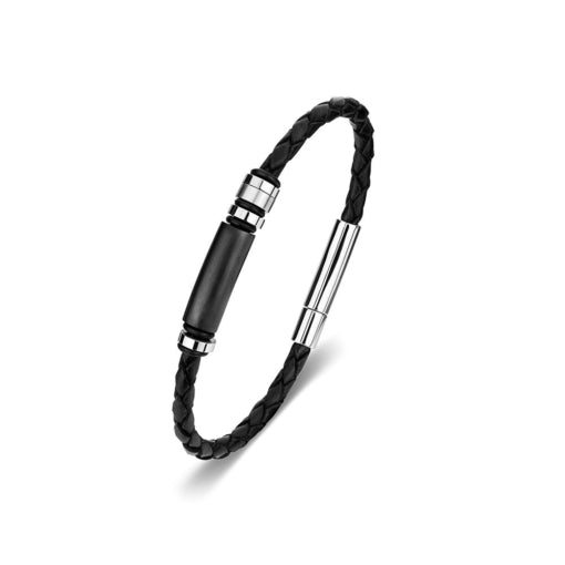 BLAZE Leather Stainless Steel Black Bracelet With Beads