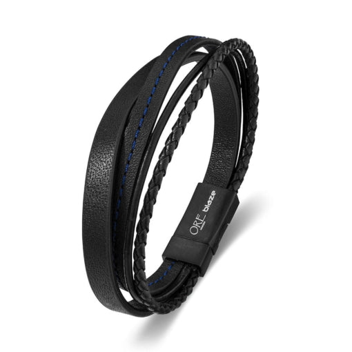 BLAZE Leather Stainless Steel Multi-Bracelet Black & Blue